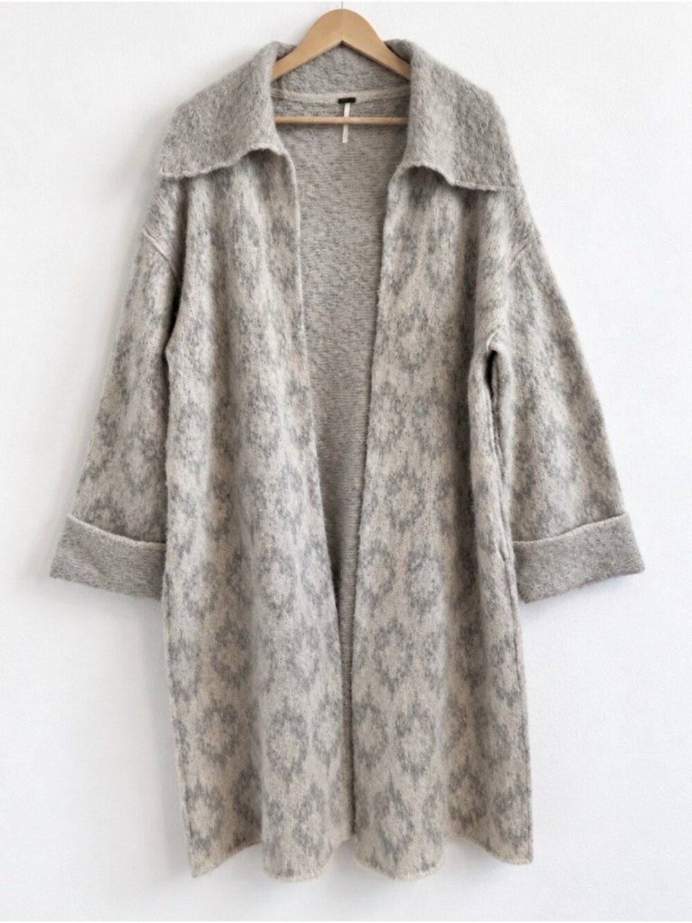 Free People Like a Diamond Wool Blend Open Front Cardigan Icy Diamonds Combo XS